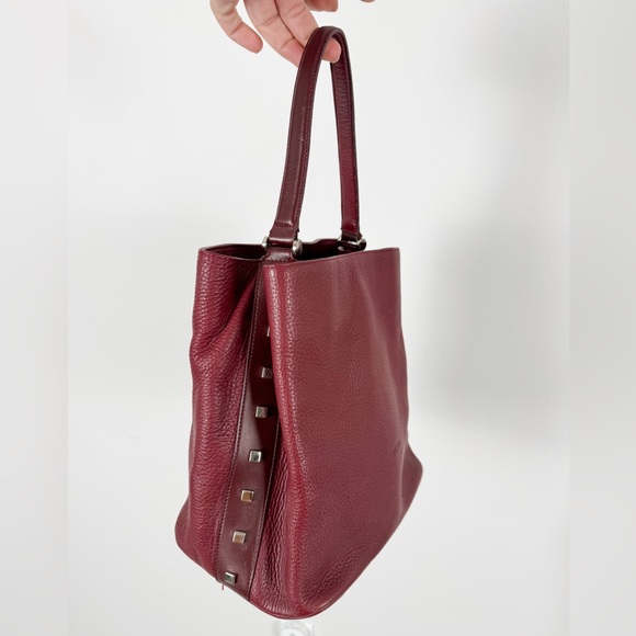 Puntotres leather bucket bag dark red studded made in spain handbag - Picture 3 of 14